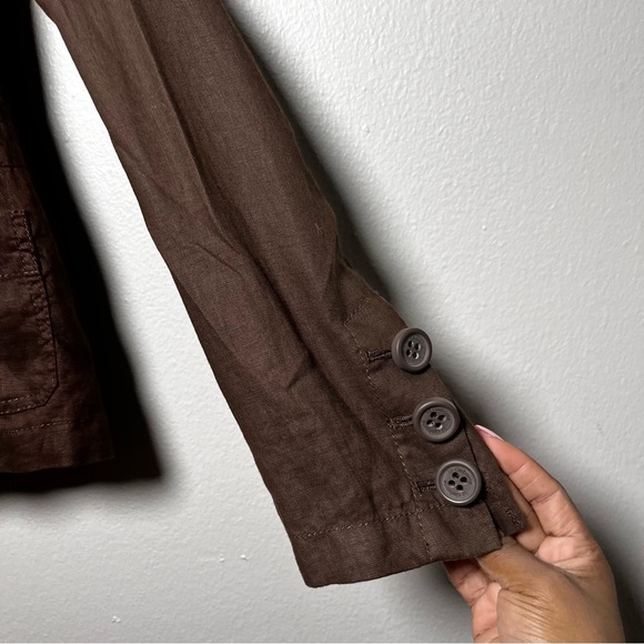 VTG Women Liz Claiborne 100% Linen Blazer Jacket 4 Chocolate Brown Academia - Picture 5 of 9